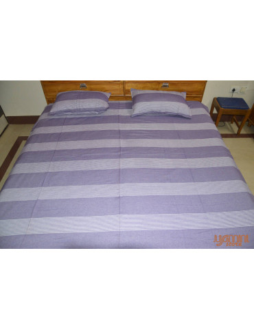 Handloom Cotton Double Bedsheet with Pillow Cover Purple White Striped