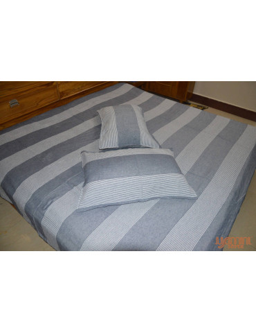 Handloom Cotton Double Bedsheet with Pillow Cover Grey White Striped