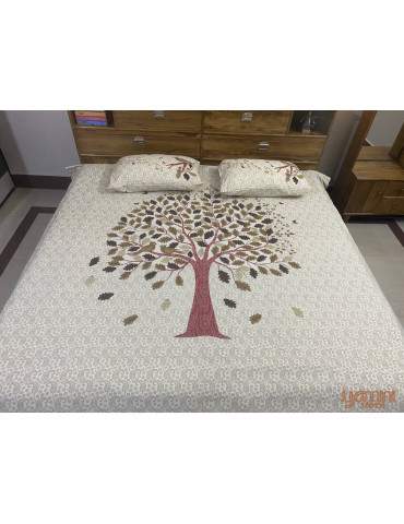 Handloom Block Print Bedsheet with Intricate Lifetree Pattern