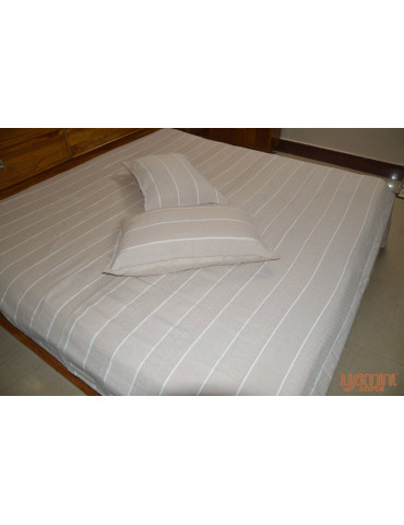 Handloom Cotton Double Bedsheet with Pillow Cover Fog Grey and White Stripe