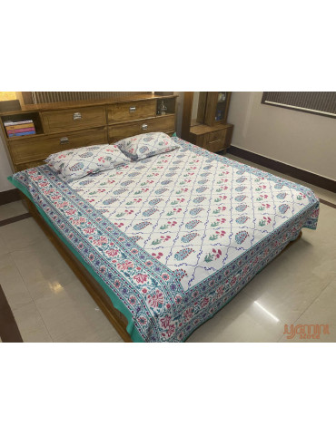 Pure Cotton Handloom Block Print Floral Design Bedsheet