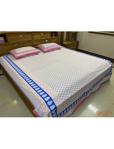 Handloom Pure Cotton Floral Pattern Hand Block print Double Bedsheet with Pillow Cover