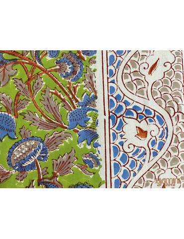 Handloom Pure Cotton Floral Pattern Hand Block print Double Bedsheet with Pillow Cover