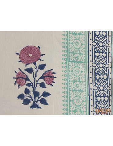 Handloom Pure Cotton Floral Pattern Hand Block print Double Bedsheet with Pillow Cover