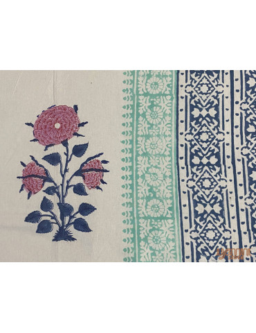 Handloom Pure Cotton Floral Pattern Hand Block print Double Bedsheet with Pillow Cover