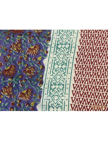 Blue Floral Print Premium Hand Block Printed Cotton Bedsheet With 2 Pillow covers