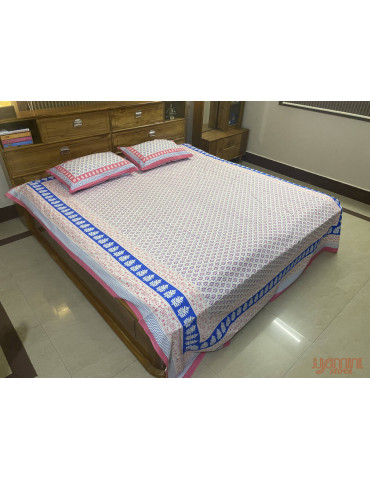 Handloom Pure Cotton Floral Pattern Hand Block print Double Bedsheet with Pillow Cover