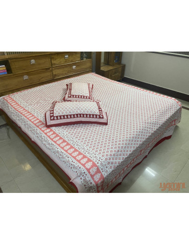 Handloom Pure Cotton Floral Pattern Hand Block print Double Bedsheet with Pillow Cover
