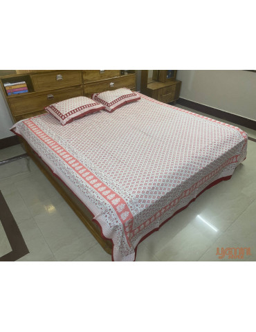 Handloom Pure Cotton Floral Pattern Hand Block print Double Bedsheet with Pillow Cover