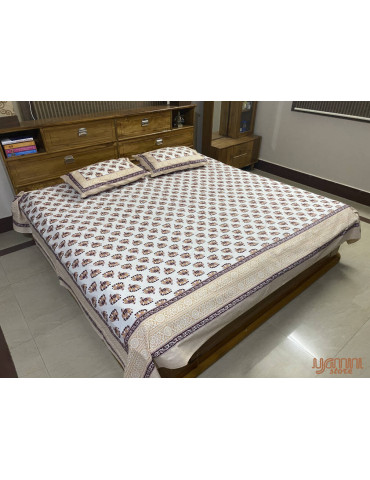 Handloom Pure Cotton Floral Pattern Hand Block print Double Bedsheet with Pillow Cover