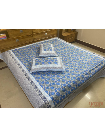Handloom Pure Cotton Floral Pattern Hand Block print Double Bedsheet with Pillow Cover