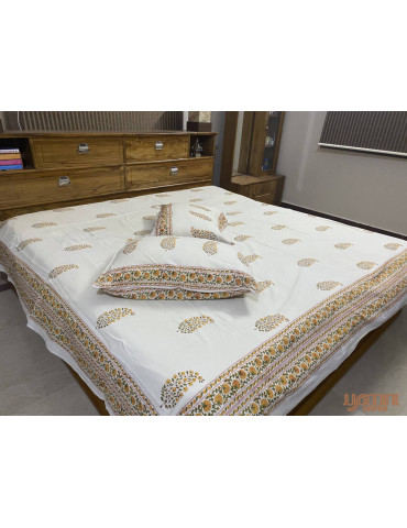 Premium Hand Block Printed Cotton Multicolor Floral Bedsheet With 2 Pillow covers