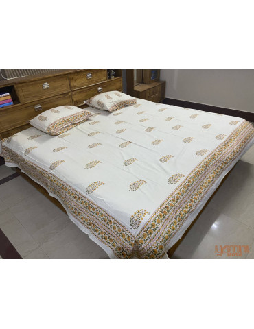 Premium Hand Block Printed Cotton Multicolor Floral Bedsheet With 2 Pillow covers