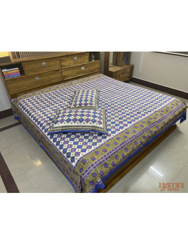 Premium Block Printed Cotton Floral Pattern Bedsheet with 2 Pillow covers