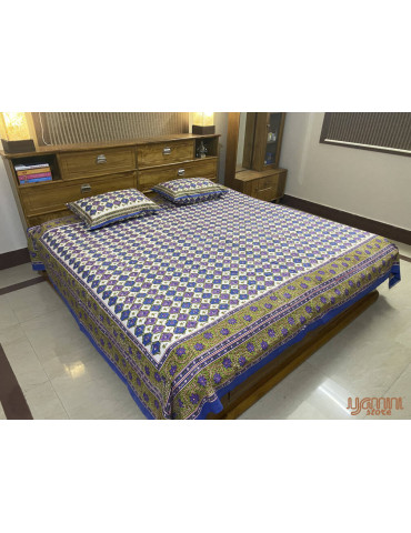 Premium Block Printed Cotton Floral Pattern Bedsheet with 2 Pillow covers