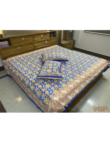 Premium Block Printed Cotton Floral Pattern Bedsheet with 2 Pillow covers