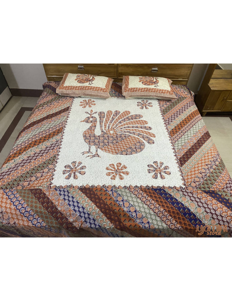 Multicolor Animal and Tree Pattern Premium Printed Cotton Bedsheet with 2 Pillow covers