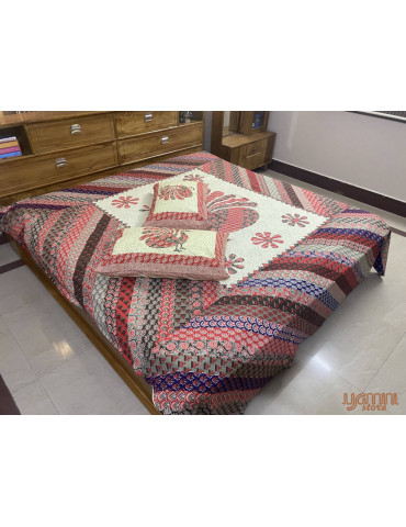Multicolor Peacock Pattern  Premium Printed Cotton Bedsheet with 2 Pillow covers