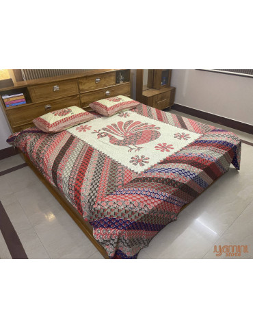 Multicolor Peacock Pattern  Premium Printed Cotton Bedsheet with 2 Pillow covers