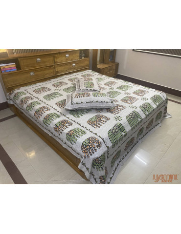 Animal Pattern Premium Pure Cotton Handloom Double Bedsheet with Pillow Cover 