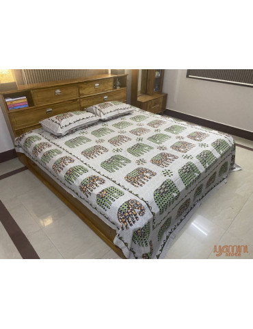 Animal Pattern Premium Pure Cotton Handloom Double Bedsheet with Pillow Cover 