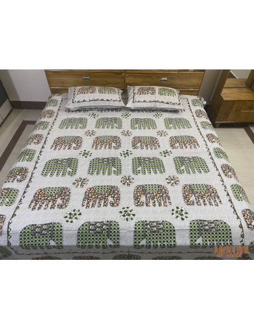Animal Pattern Premium Pure Cotton Handloom Double Bedsheet with Pillow Cover 