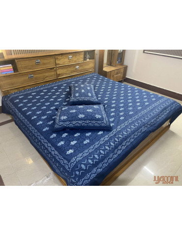 Indigo Premium Block Print Bedsheet with 2 Pillow Covers