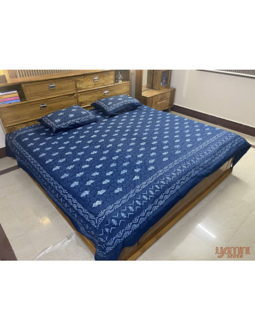 Indigo Premium Block Print Bedsheet with 2 Pillow Covers