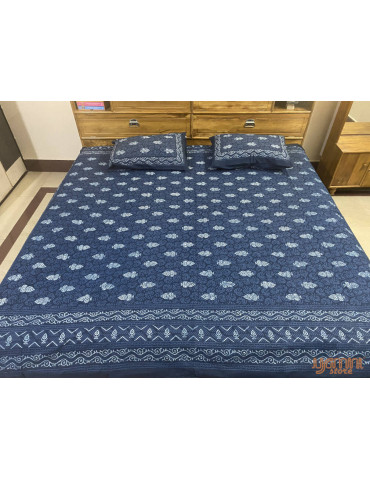 Indigo Premium Block Print Bedsheet with 2 Pillow Covers