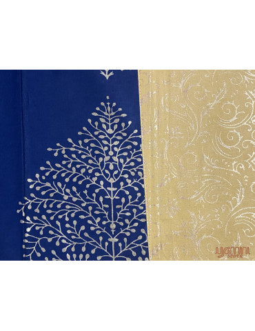 Gold Toned Patola Print Jaipuri Double Bedsheet with Pillow Cover