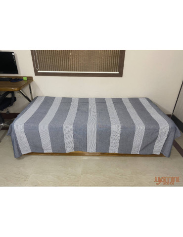 Handloom Cotton Single Bedsheet Grey White Stripes on White Base