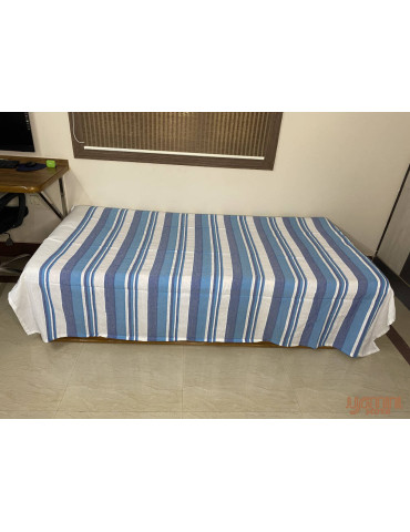 Handloom Cotton Single Bedsheet Shades of Blue Stripes on White Base