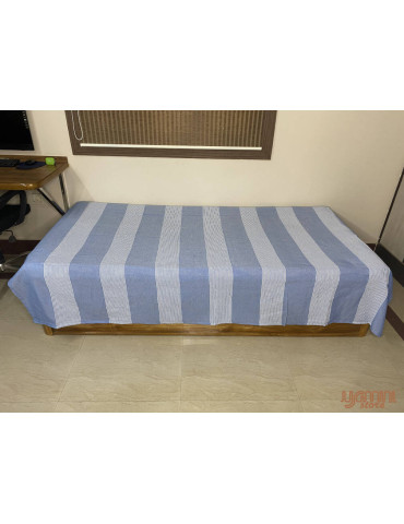 Handloom Cotton Single Bedsheet Blue Stripes on White Base
