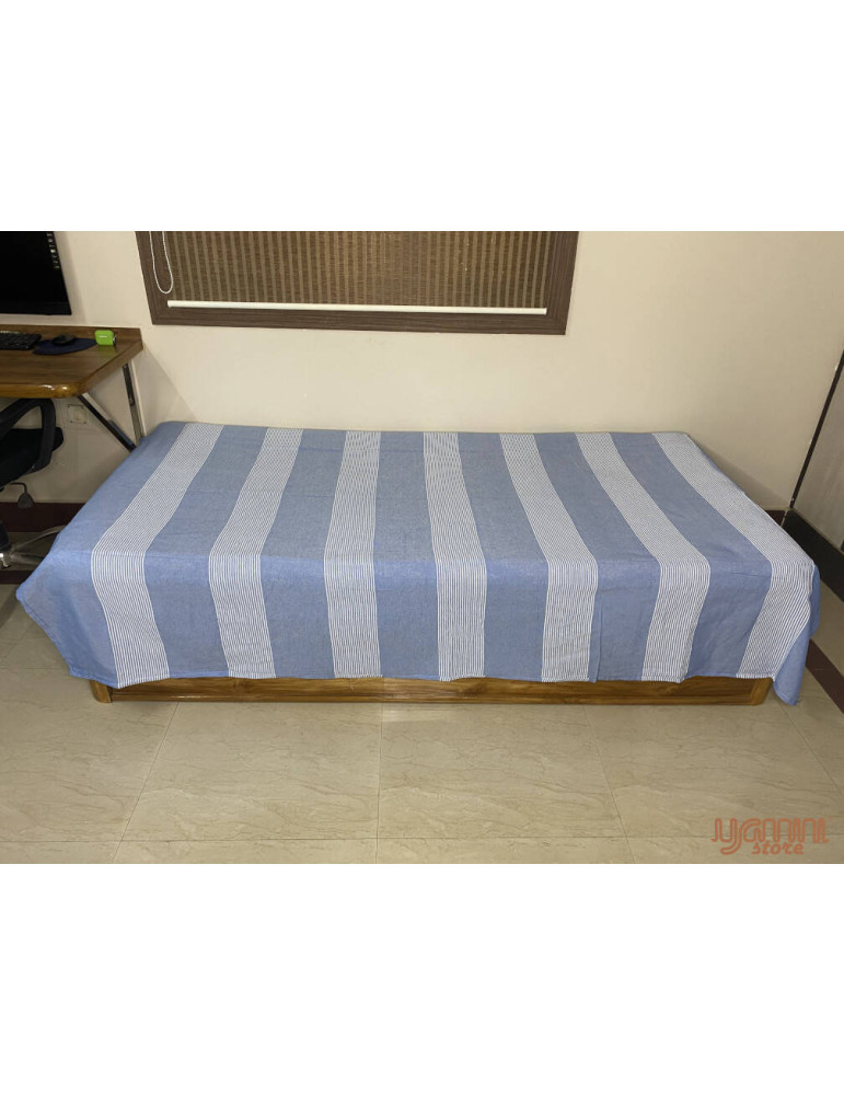 Handloom Cotton Single Bedsheet Blue Stripes on White Base