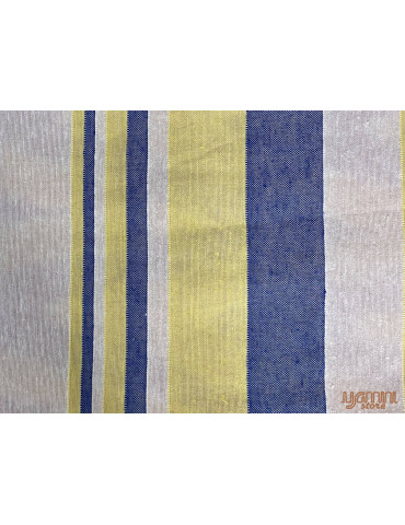Handloom Cotton Single Bedsheet Yellow Blue Stripes on White Base