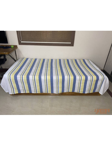 Handloom Cotton Single Bedsheet Yellow Blue Stripes on White Base