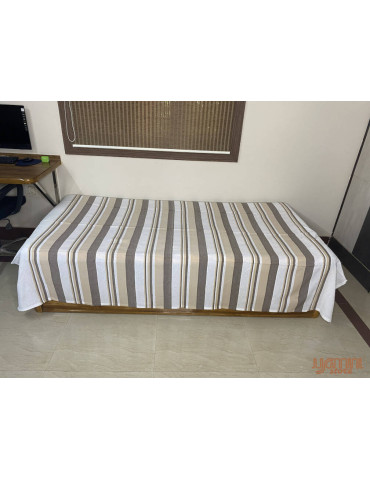 Handloom Cotton Single Bedsheet Brown Cream Stripes on White Base