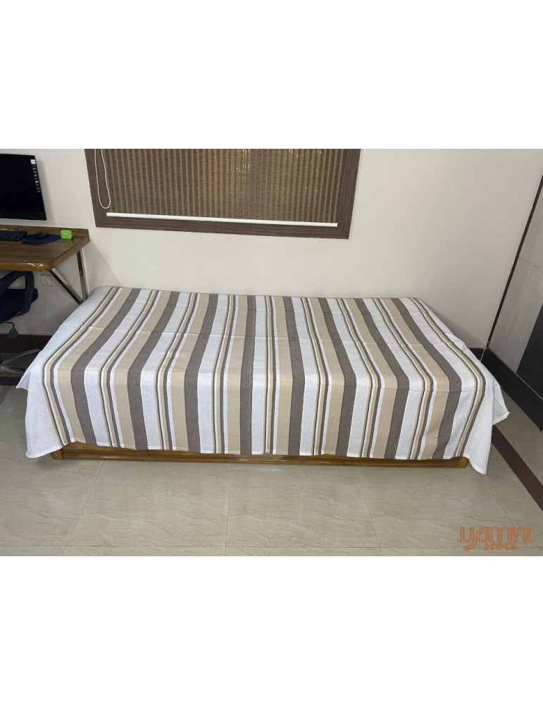 Handloom Cotton Single Bedsheet Brown Cream Stripes on White Base