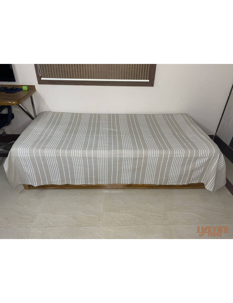 Handloom Cotton Single Bedsheet with Pillow Cover Wheat White Color Striped