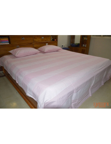 Baby Pink and White Stripe Handloom Cotton Double Bedsheet with Pillow Cover 