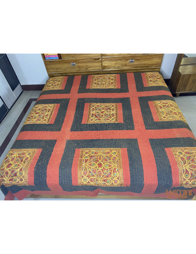 Multicolor Katha Stitch Gudri Bedcover