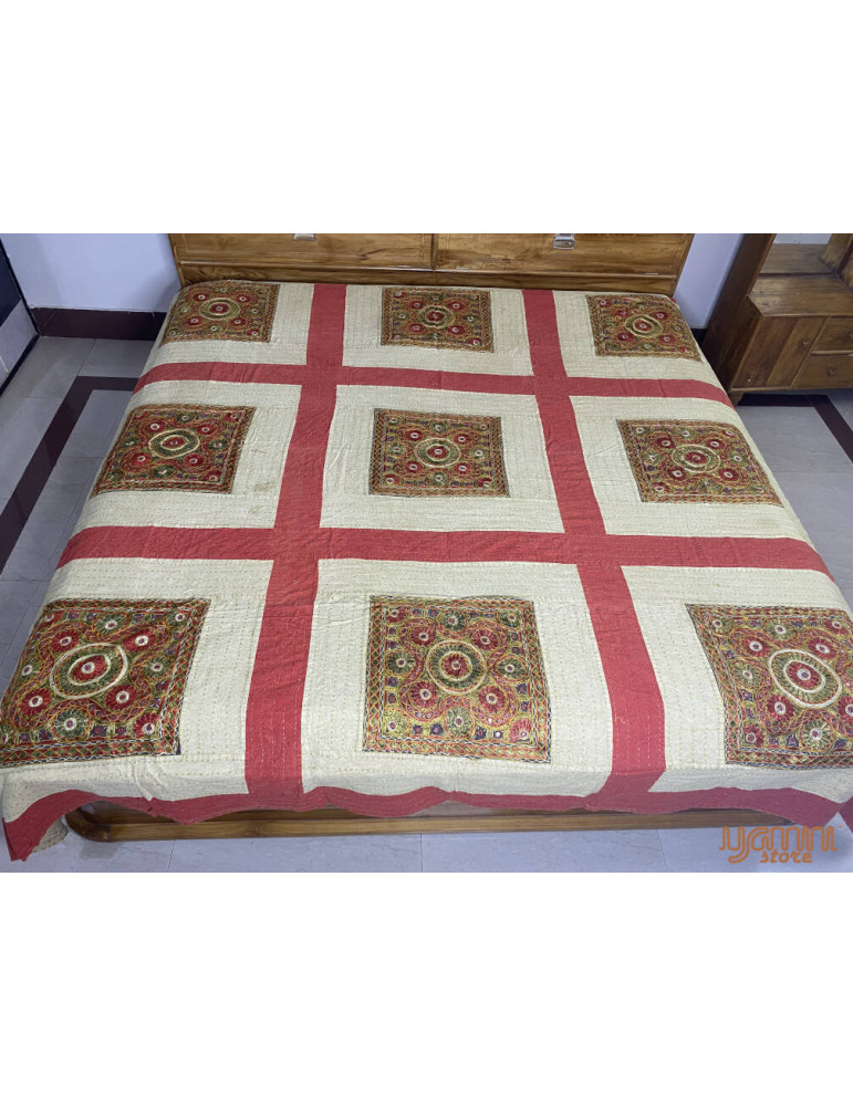 Multicolor Katha Stitch Gudri Bedcover
