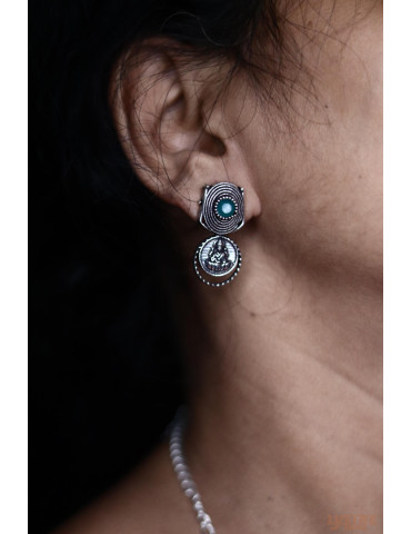 German Silver Green Spiral Temple Design Necklace Set