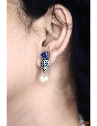 German Silver Blue Leaf Pattern Necklace Set