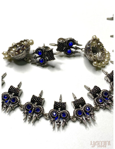 German Silver Navy Blue Contemporary Necklace Set