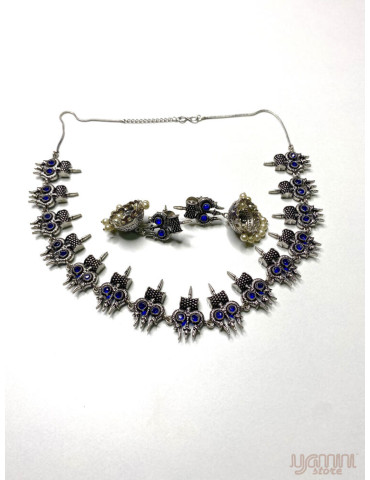 German Silver Navy Blue Contemporary Necklace Set