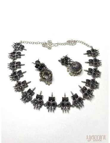 German Silver Black Contemporary Necklace Set