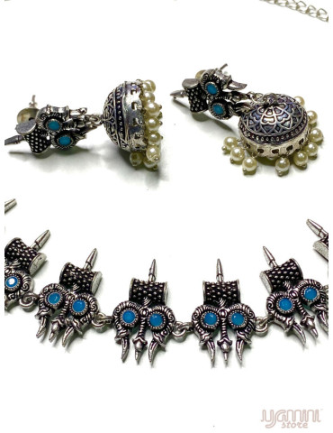 German Silver Teal Blue Contemporary Necklace