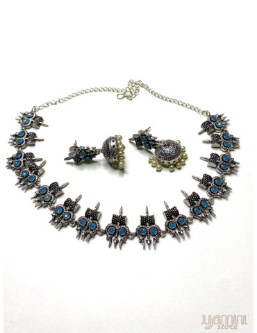German Silver Teal Blue Contemporary Necklace