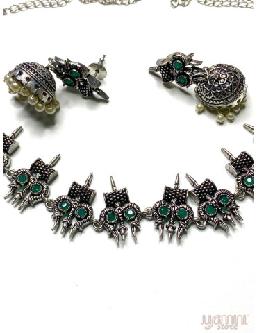 German Silver Green Contemporary Neclace Set